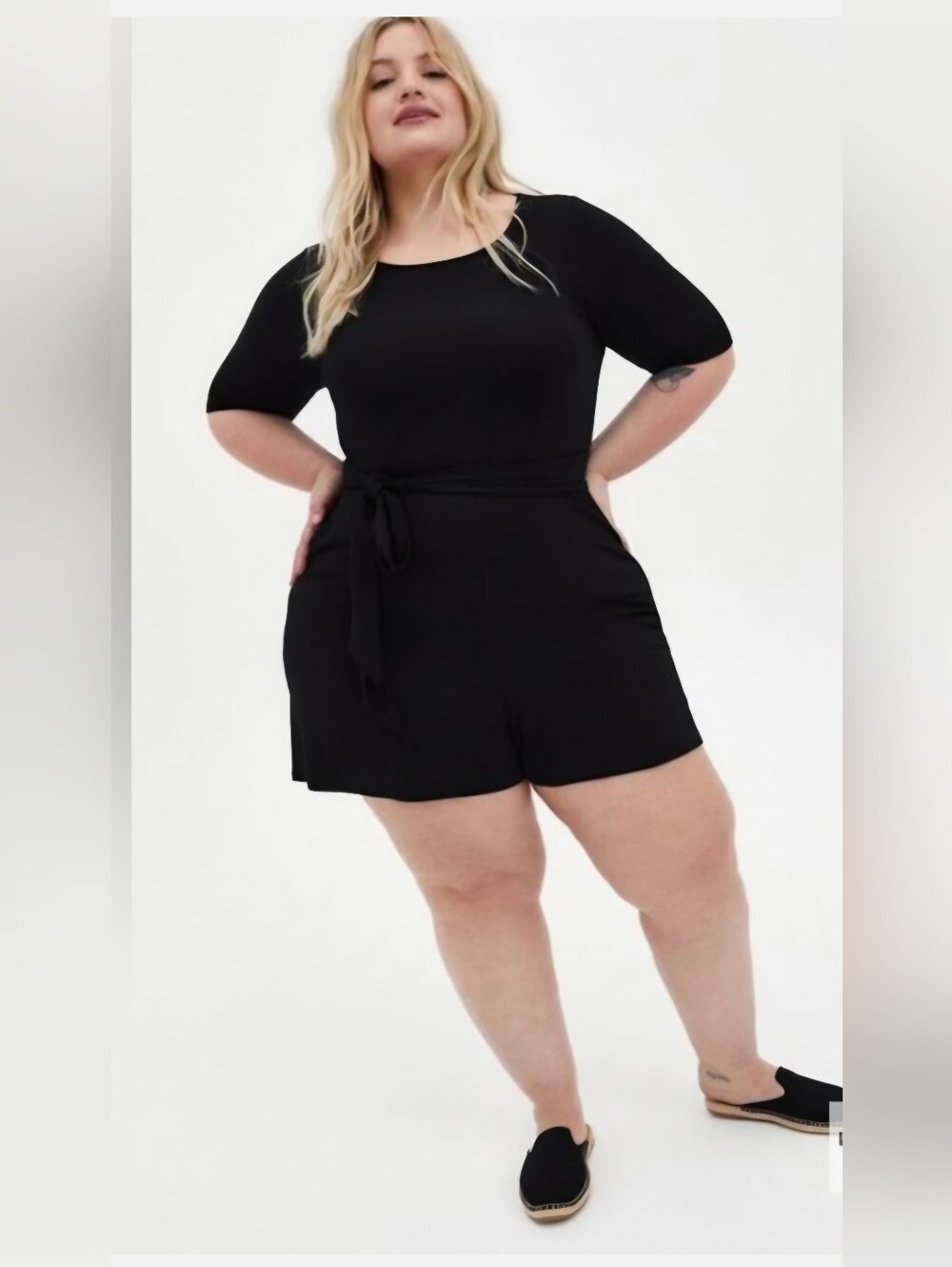 Torrid Super Soft Black Short Sleeve Tie-Waist Romper